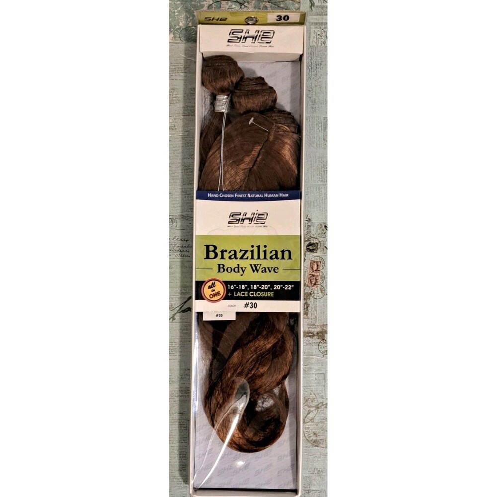 SHE Brazilian Human Hair Brazilian Wave #30 Three Bundle Top Closure New